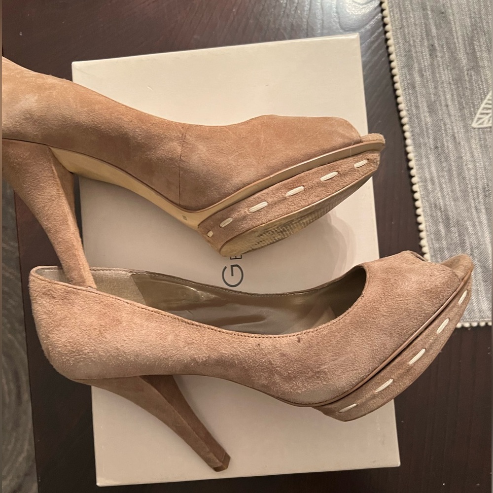 BCBG Suede Open Toe Heels